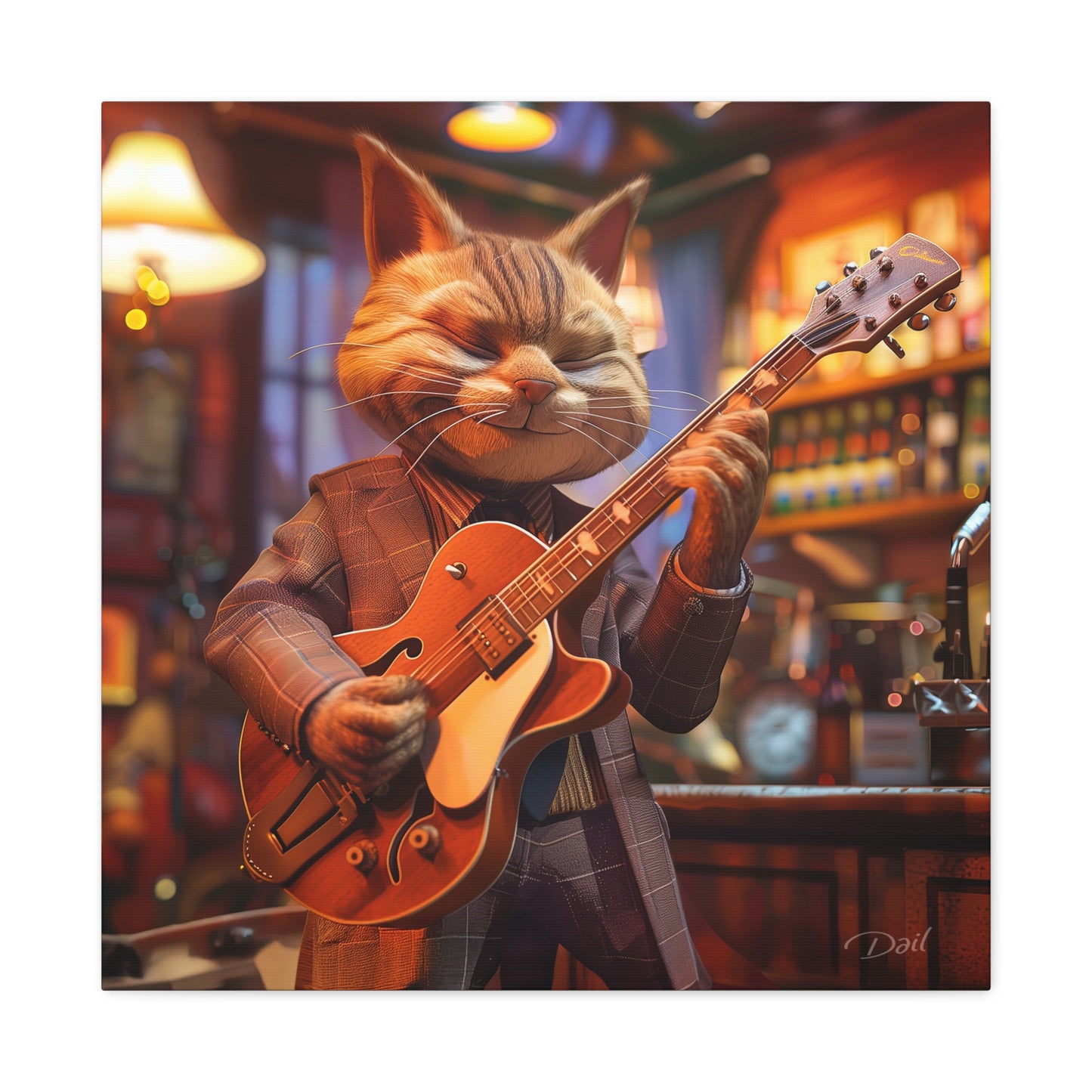 Musical Cat Canvas Art - Whimsical Stretched Wall Decor for Cat Lovers
