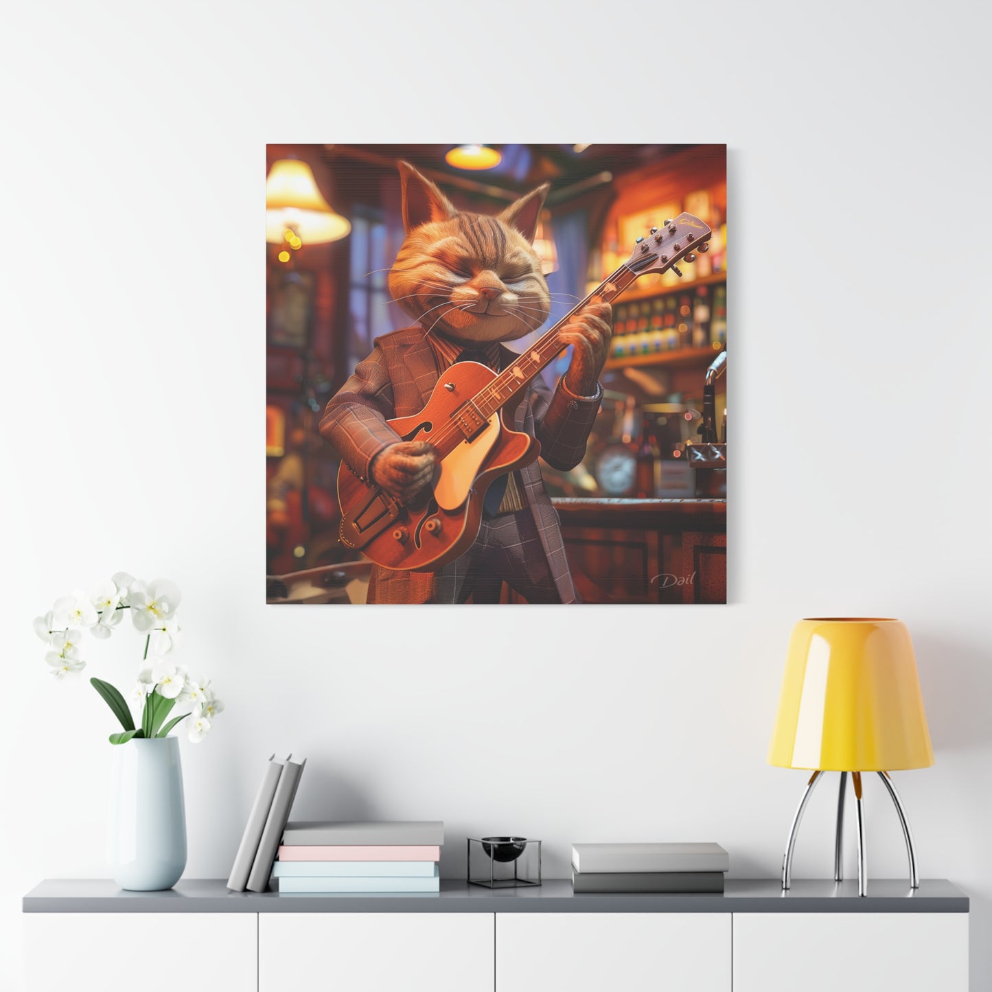 Musical Cat Canvas Art - Whimsical Stretched Wall Decor for Cat Lovers
