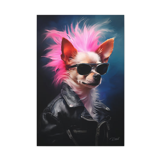 Punk Chihuahua Canvas Art Print - Edgy Dog Wall Decor