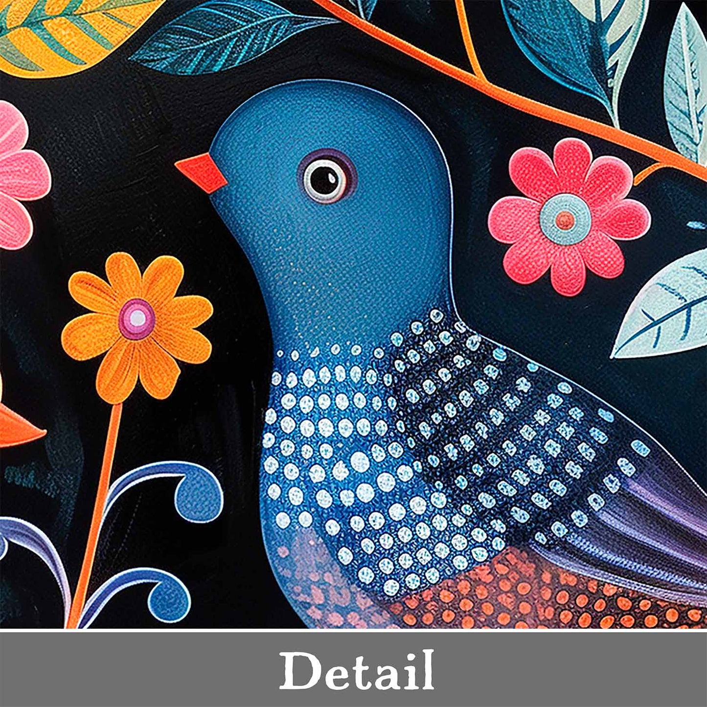 Colorful Bird Canvas Wall Art in Folk Art Style