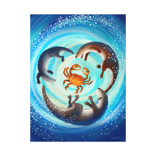 Ocean Life Canvas Art - Vibrant Otters & Crab Design