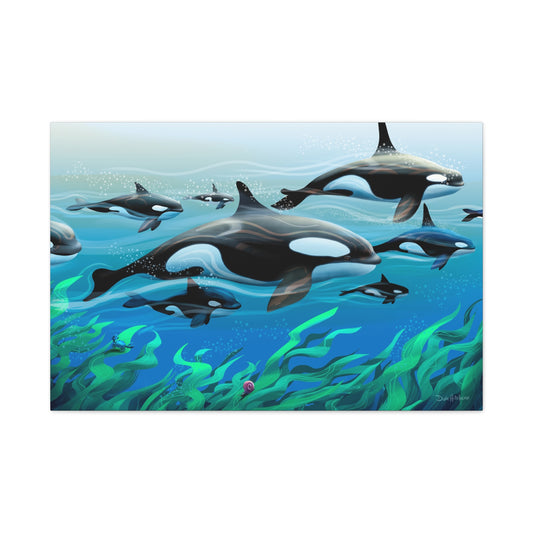 Orca Family Canvas Art - Ocean Life Wall Decor