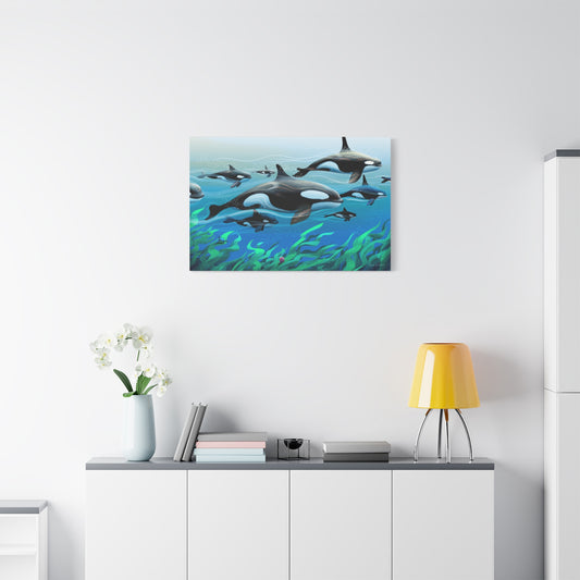 Orca Family Canvas Art - Ocean Life Wall Decor